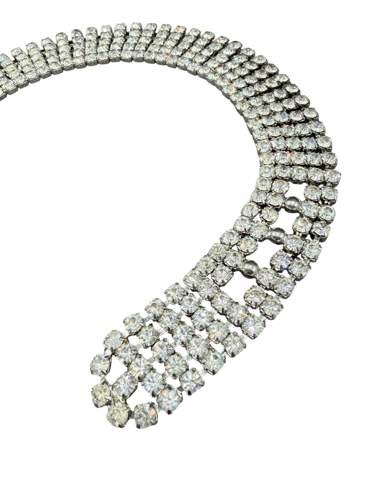 1950s Austrian Crystal Buckle Choker Necklace with Prong Setting