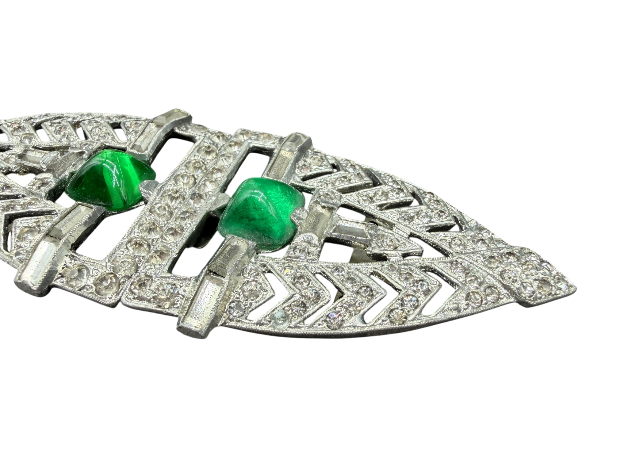 Antique Art Deco Austrian Crystal Belt Buckle with Green Accents