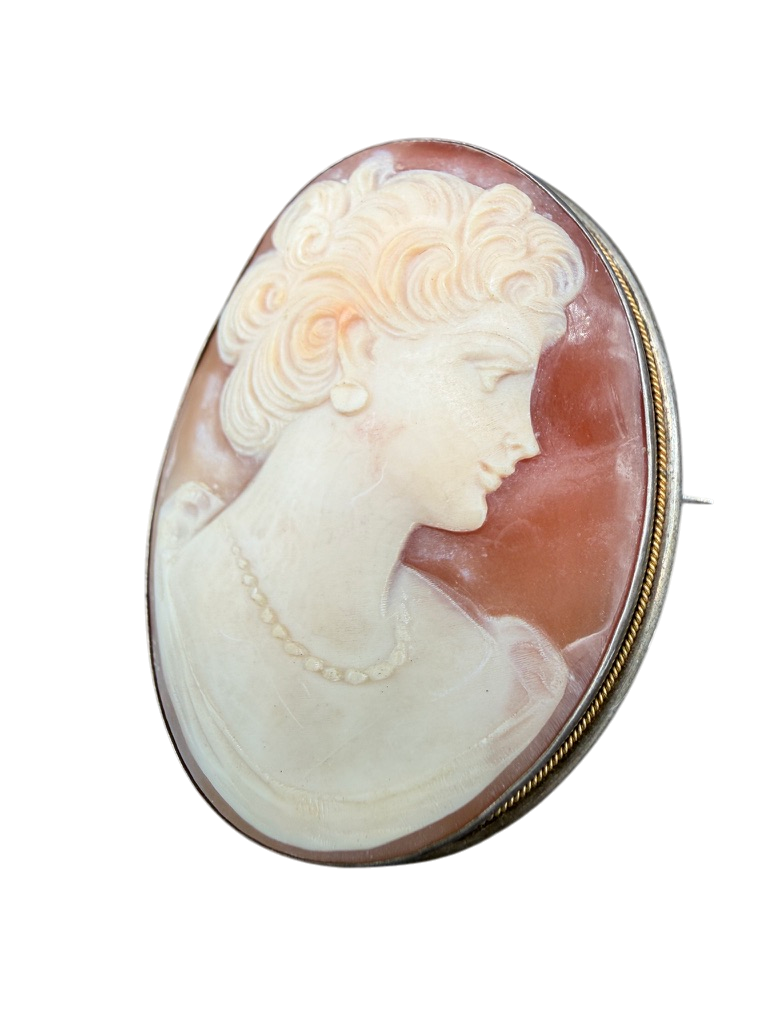 Antique 800 Silver Pink Cameo Brooch/Pendant