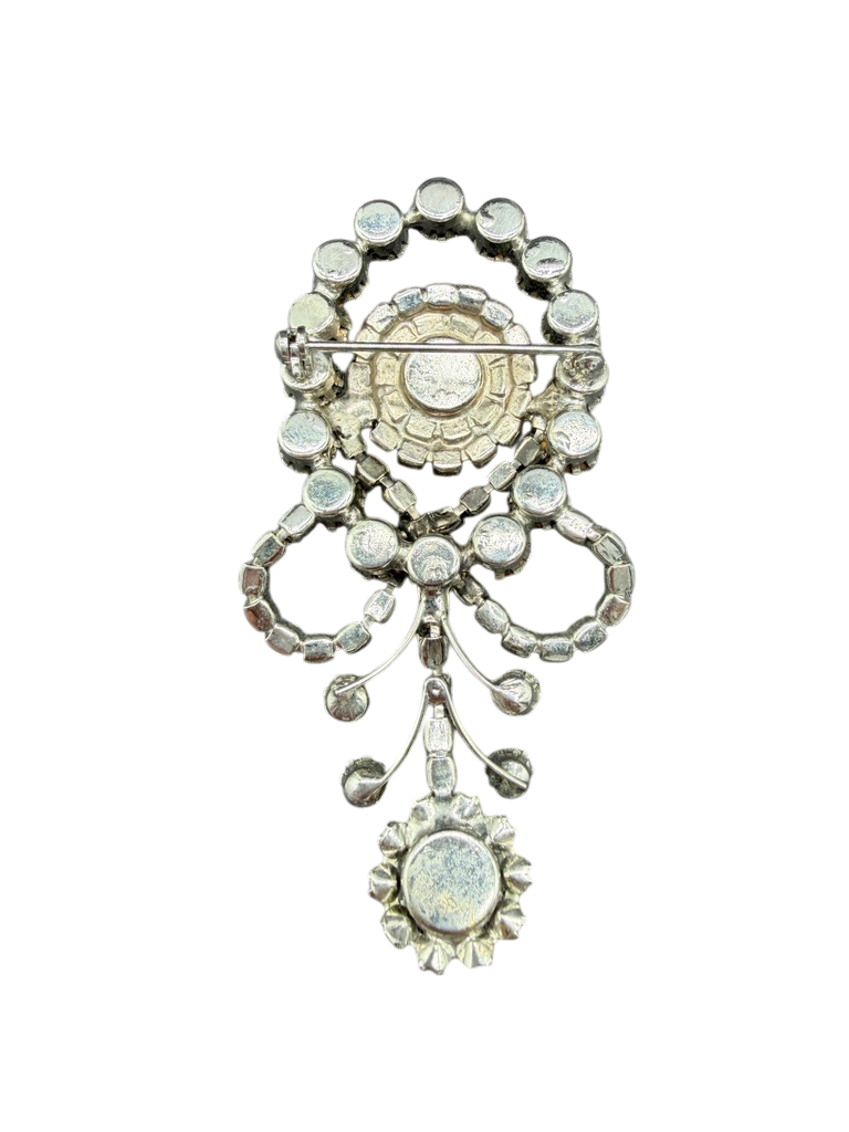 1950s Austrian Crystal Circle and Loop Brooch with Dangles