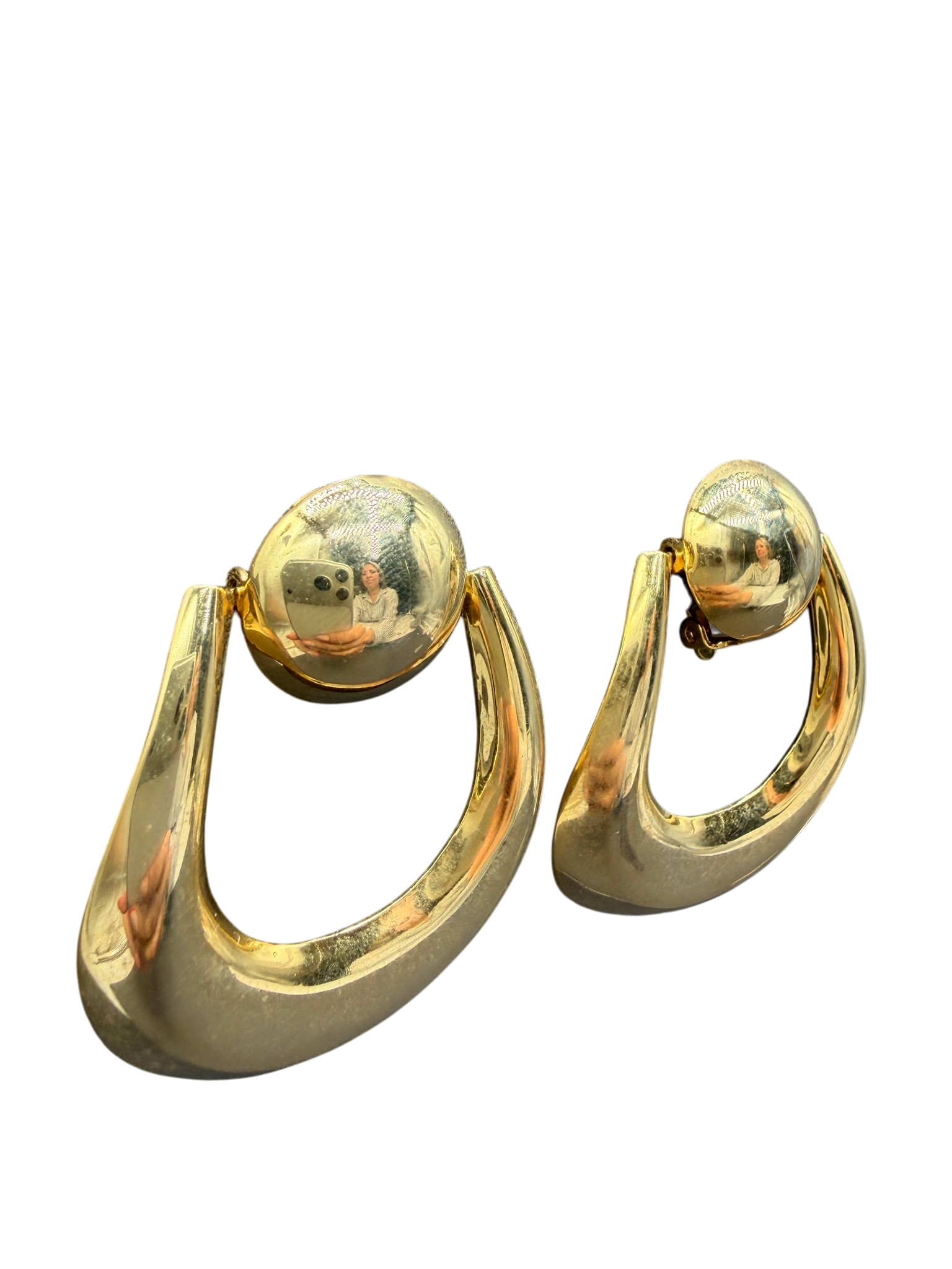 1970s Gold-Tone Hollow Door Knocker Clip Earrings