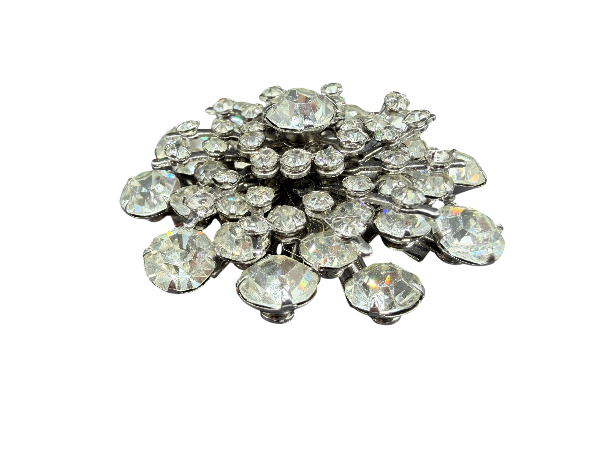 1950s Starburst Cluster Brooch with Prong-Set Clear Rhinestones