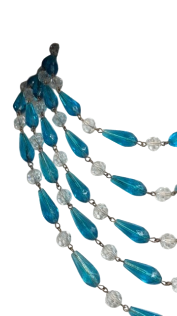 1950s Lead Crystal 5-Strand Necklace with Teal Teardrops and Matching Earrings
