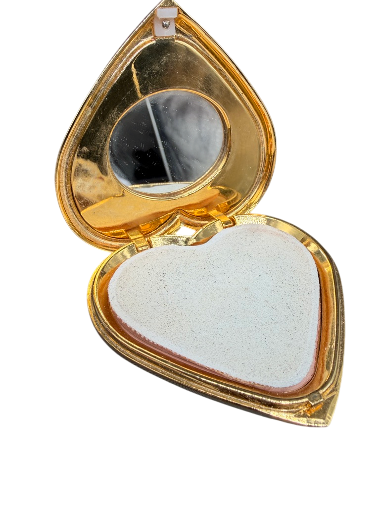1980s Yves Saint Laurent Gold-Tone Heart Compact with Rhinestone Detail