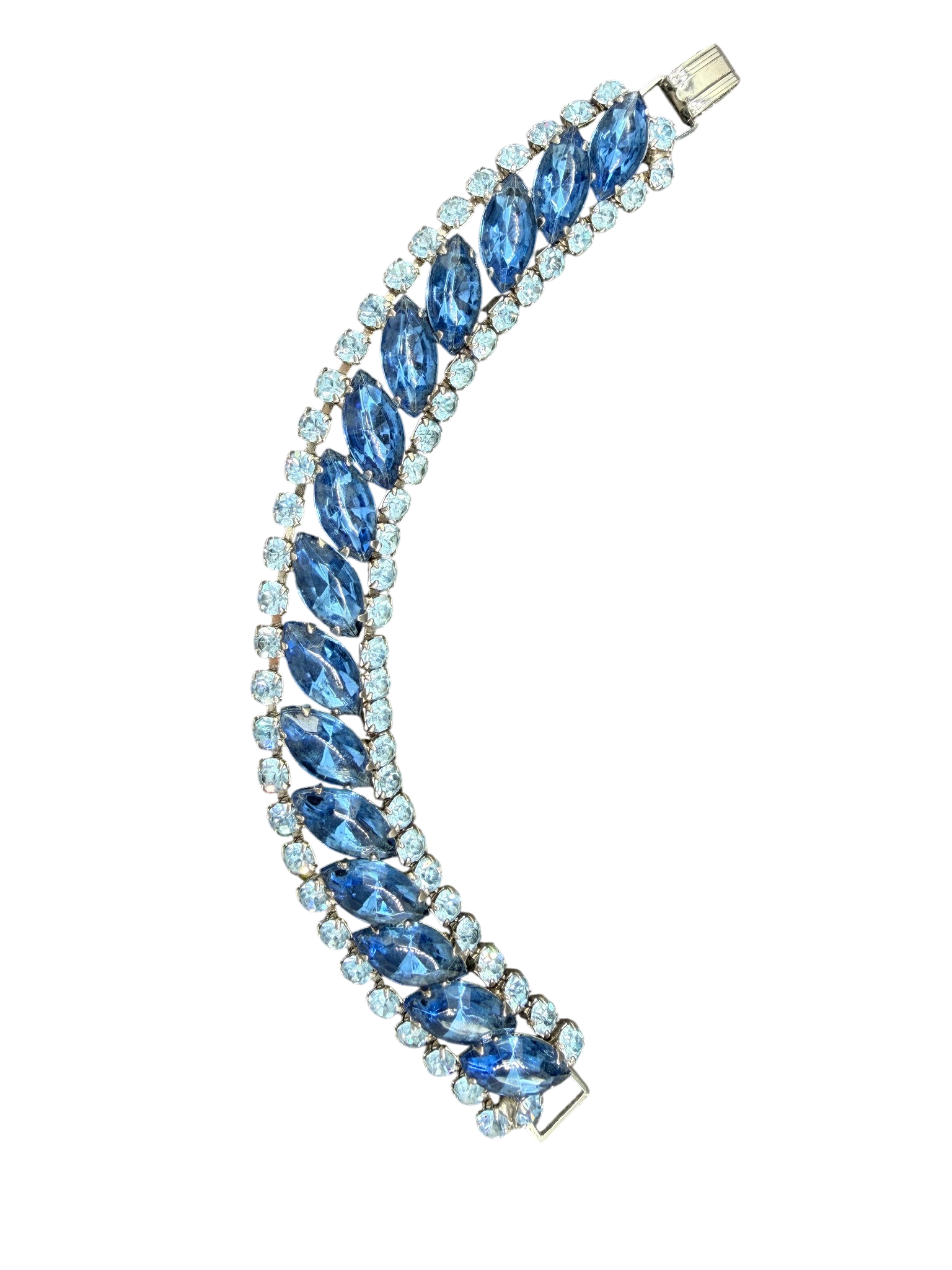 1950s Blue Austrian Crystal Teardrop Earring & Bracelet Set with Marquise Centers (2-Piece)