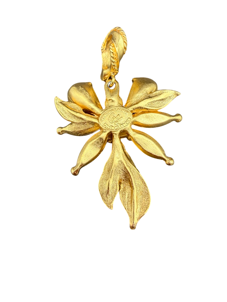 1980s Christian Lacroix Gold-Tone Abstract Flower Pendant with Turquoise and Moonglow Beads