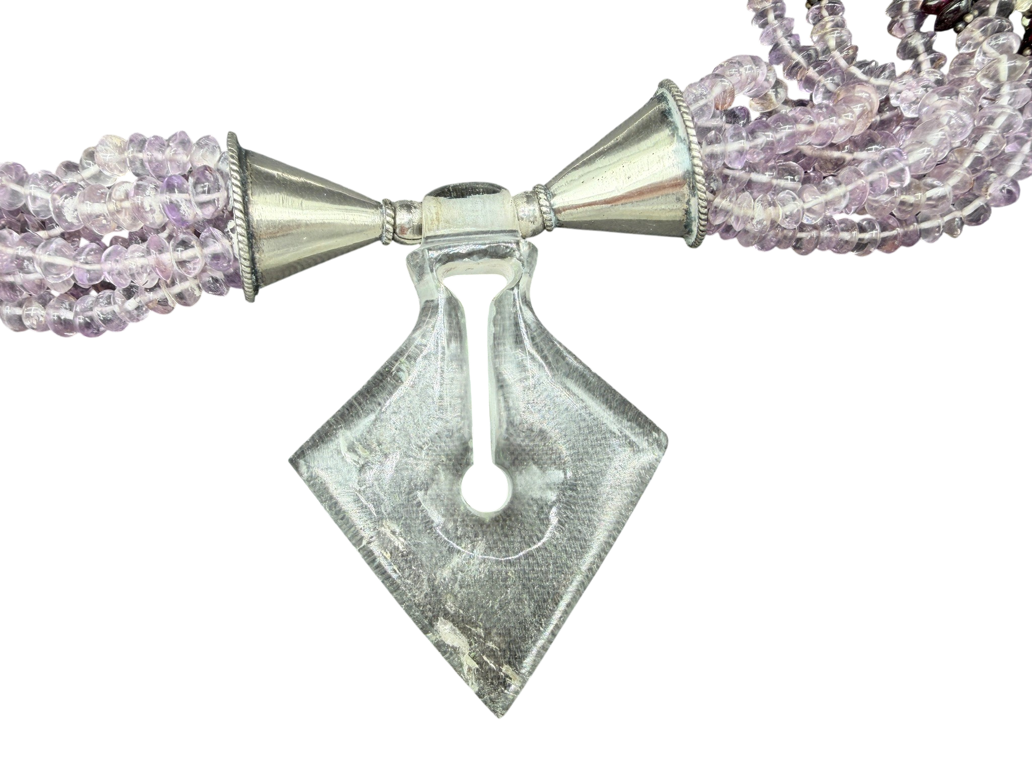 1970s Navajo Multi-Stone 8-Strand Necklace with Carved Quartz Pendant