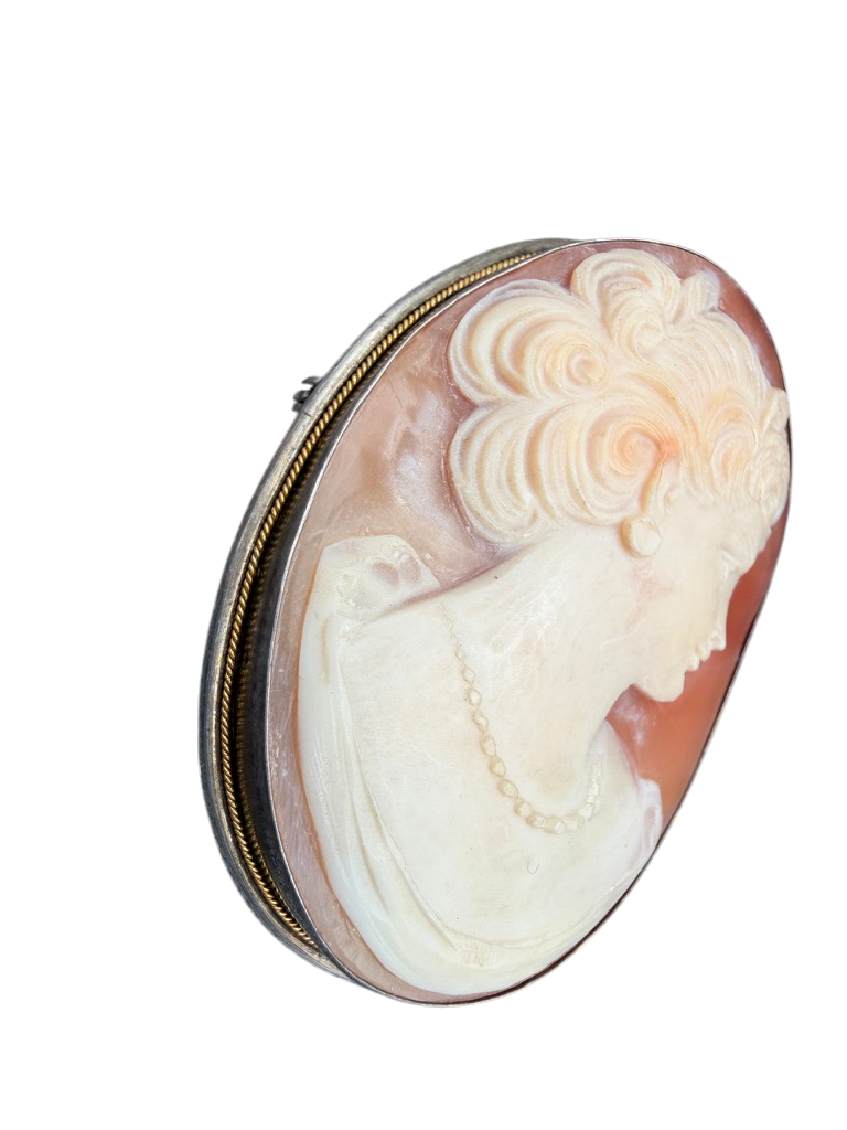 Antique 800 Silver Pink Cameo Brooch/Pendant