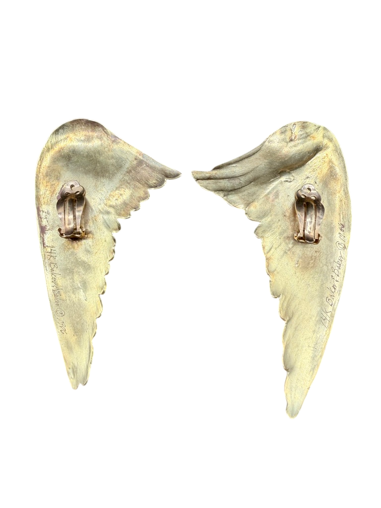 1986 Baker & Baker 14K Vermeil Wing Clip Earrings