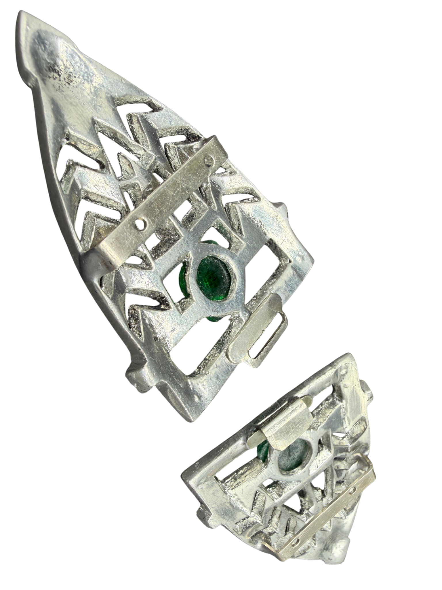 Antique Art Deco Austrian Crystal Belt Buckle with Green Accents