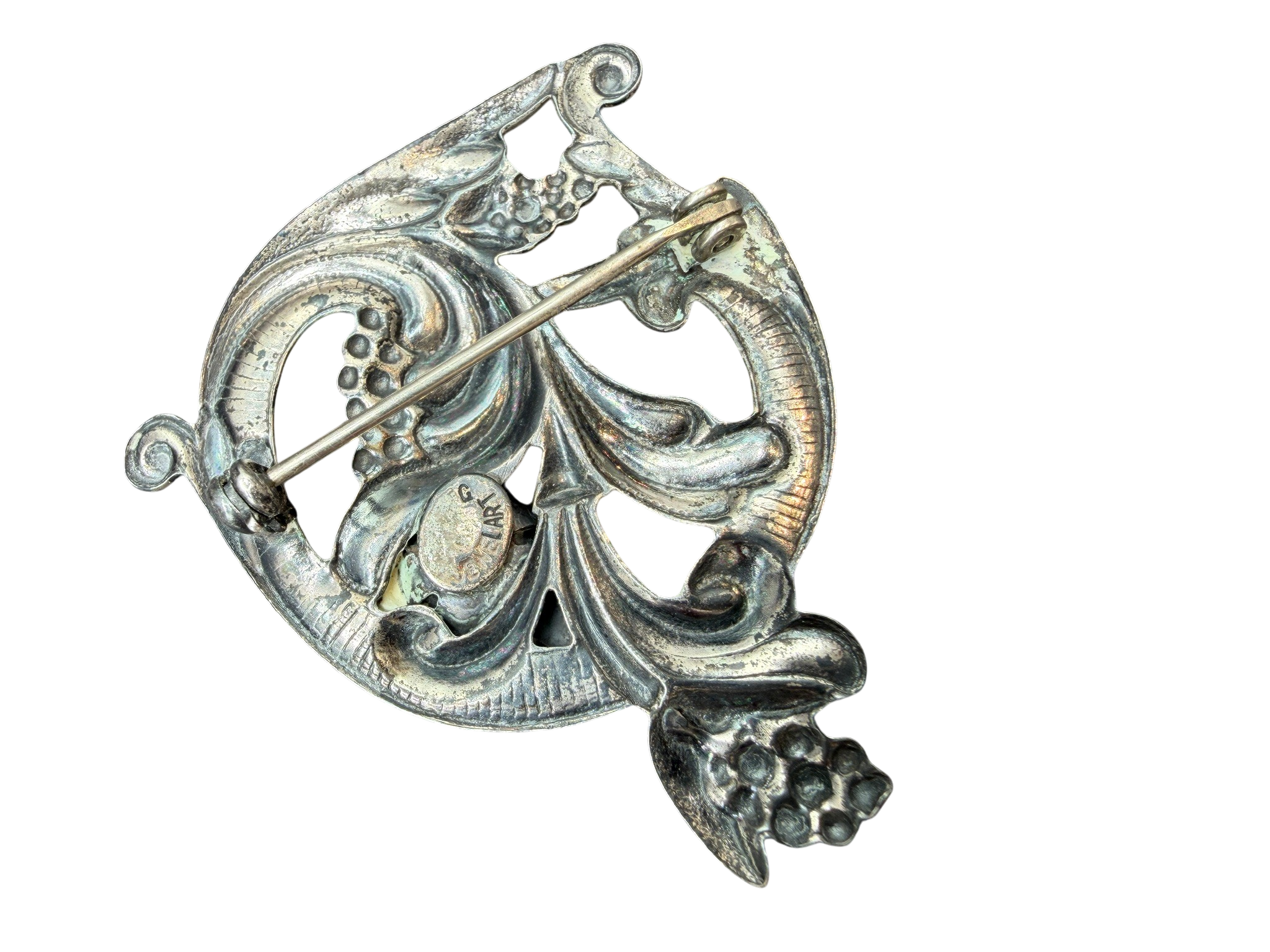1970s Jewelart Silver-Tone Rose & Filigree Circle Brooch