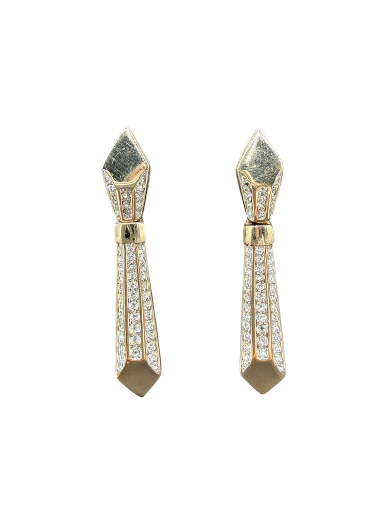 MCM 1970s Panetta Gold-Tone Tie-Shaped Drop Earrings with Pavé Rhinestones
