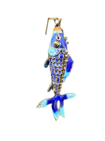 1920s Sterling Silver & Cobalt Cloisonné Enamel Articulated Koi Fish Brooch