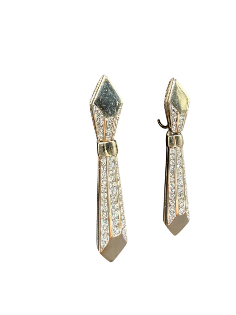 MCM 1970s Panetta Gold-Tone Tie-Shaped Drop Earrings with Pavé Rhinestones