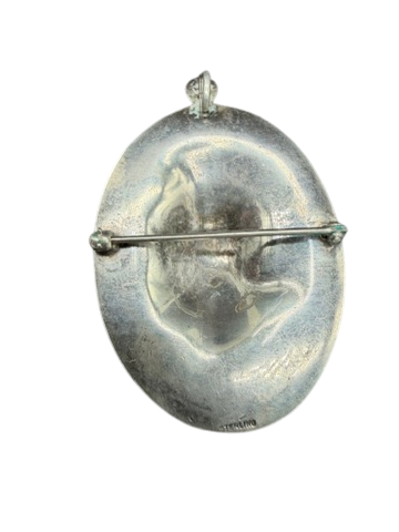 1890 French Grand Tour Neoclassical Sterling Silver Medallion Pendant/Brooch
