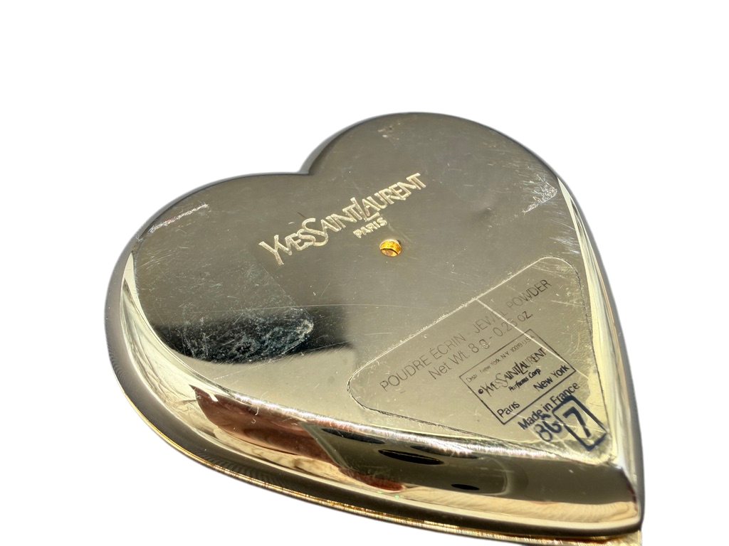 1980s Yves Saint Laurent Gold-Tone Heart Compact with Rhinestone Detail