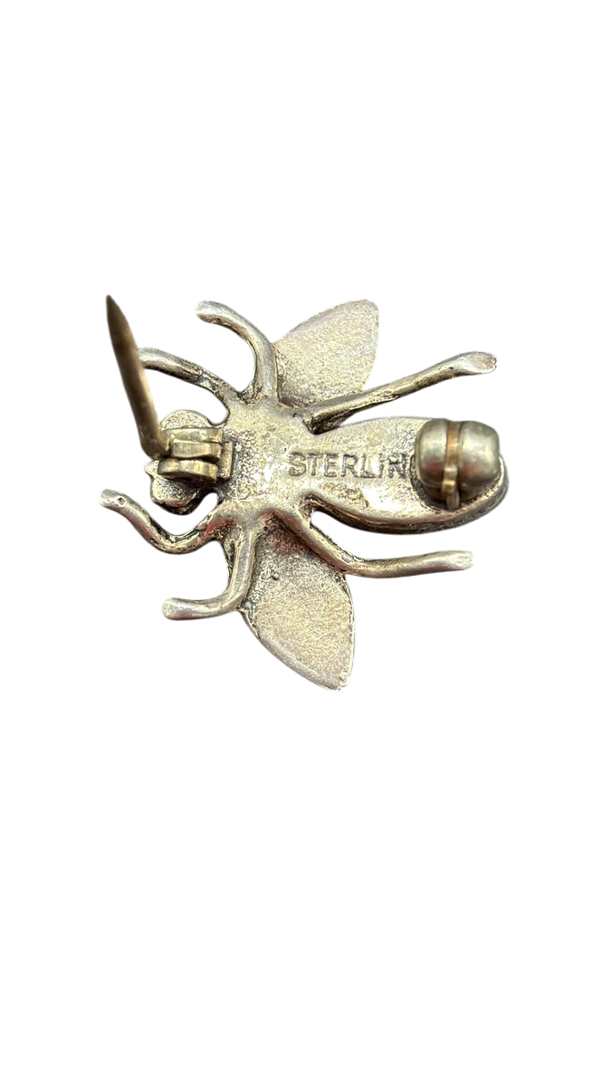 1970s Sterling Silver Bee Mini Brooch with Turquoise Detail