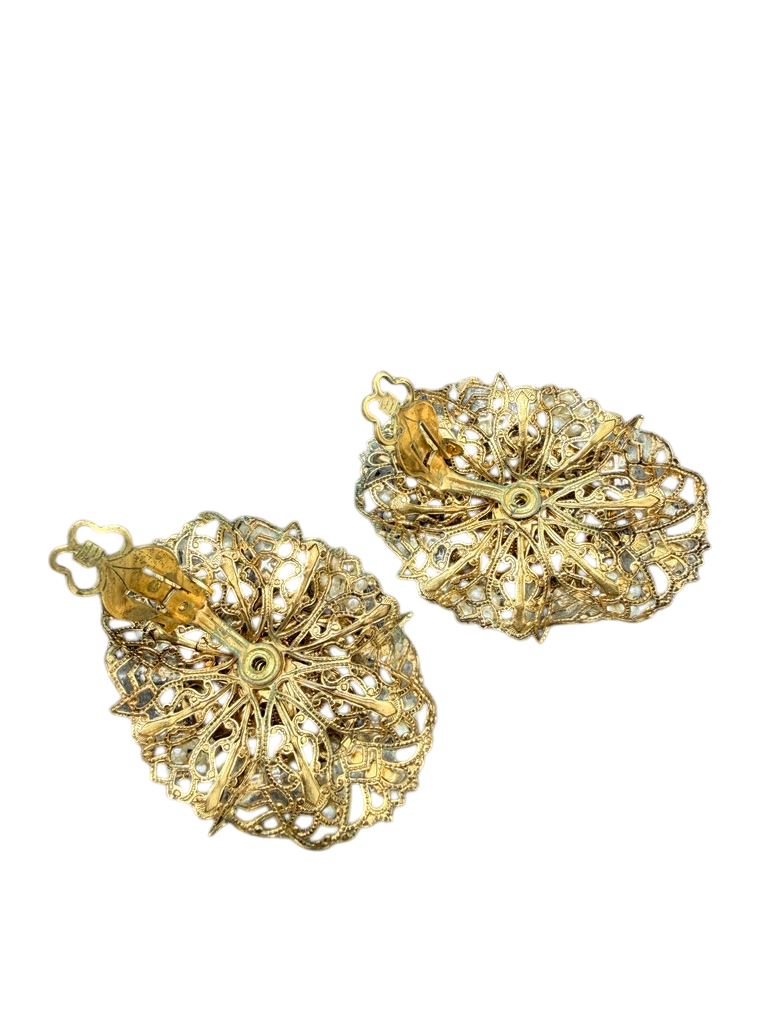 1950s Miriam Haskell AB Rhinestone & Faux Seed Pearl Statement Bracelet & Earring Set (Rare)