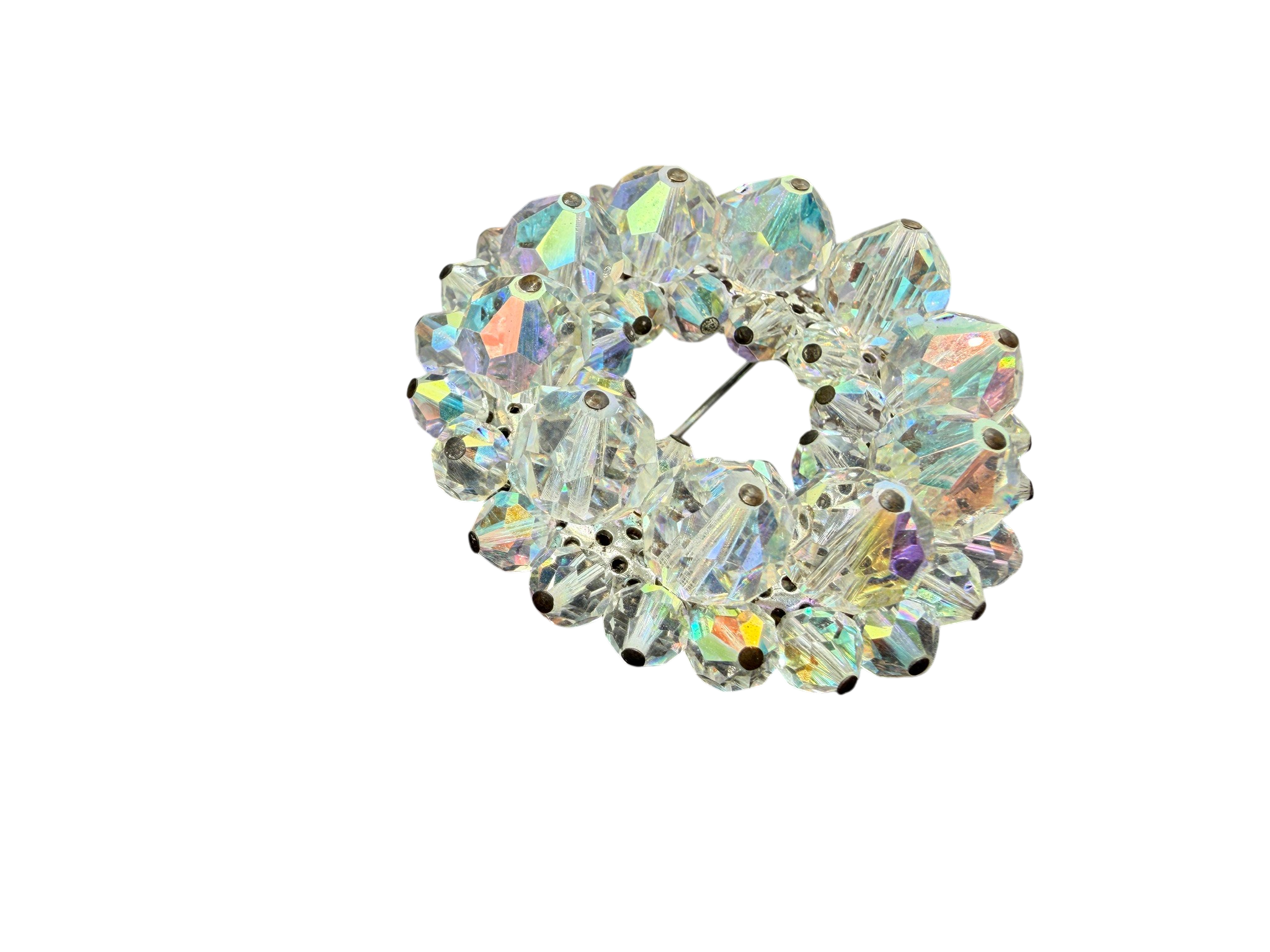 1950s Austrian Crystal AB Faceted Wreath Brooch