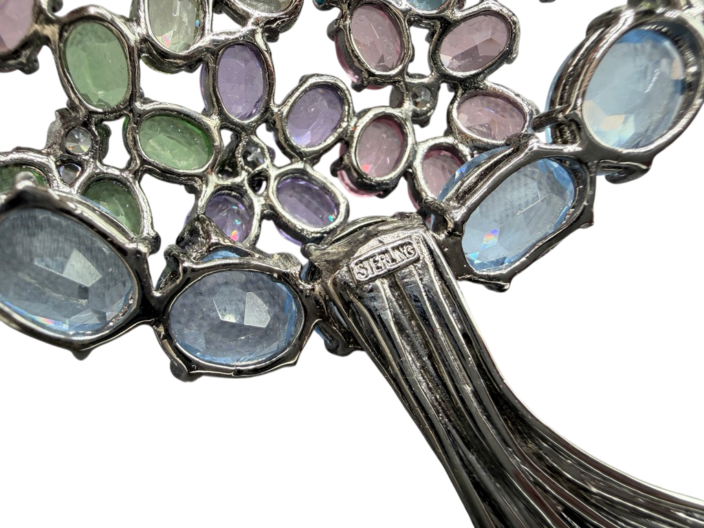 1980s Statement Sterling Silver Pastel Swarovski Crystal Flower Bouquet Brooch