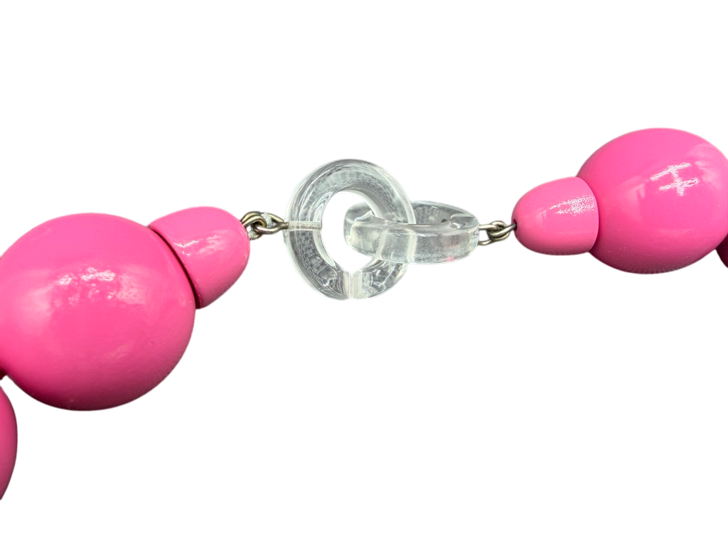Rare 1980s Amen Wardy Pink & Clear Lucite Beaded Necklace with Star Detail