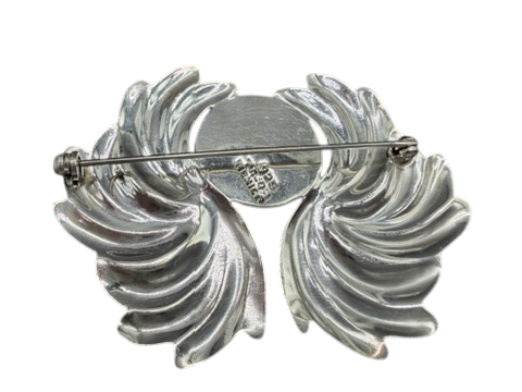 1960s Mexican Sterling Silver Wing Brooch with Onyx Center