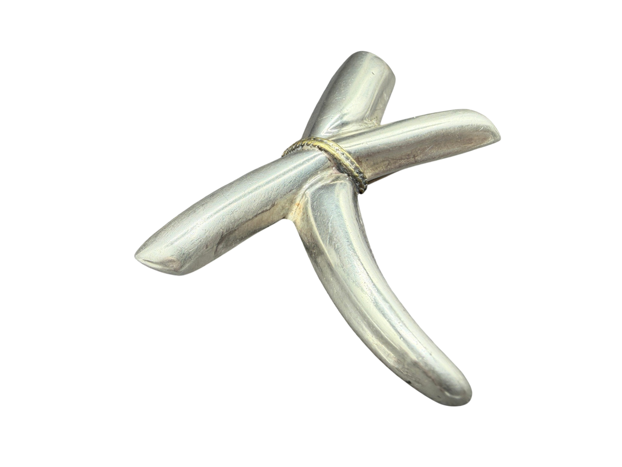 1970s Taxco Mexico Sterling Silver “X” Brooch with Brass Rope Center