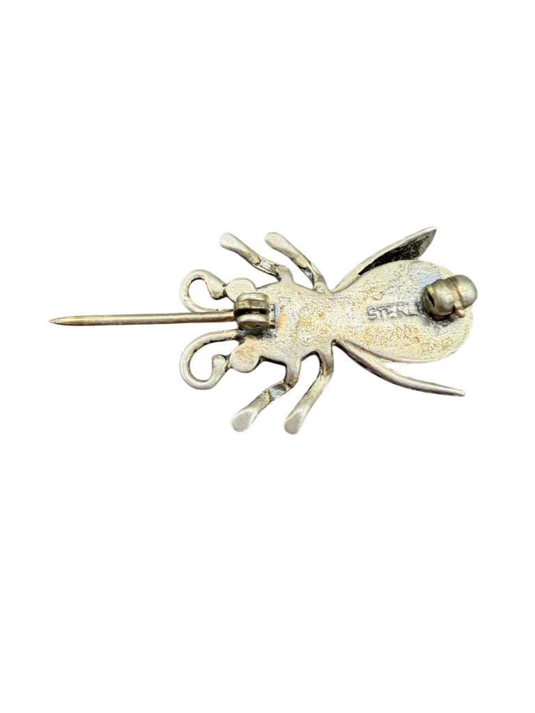 1970s Sterling Silver Fly Mini Brooch with Turquoise Detail