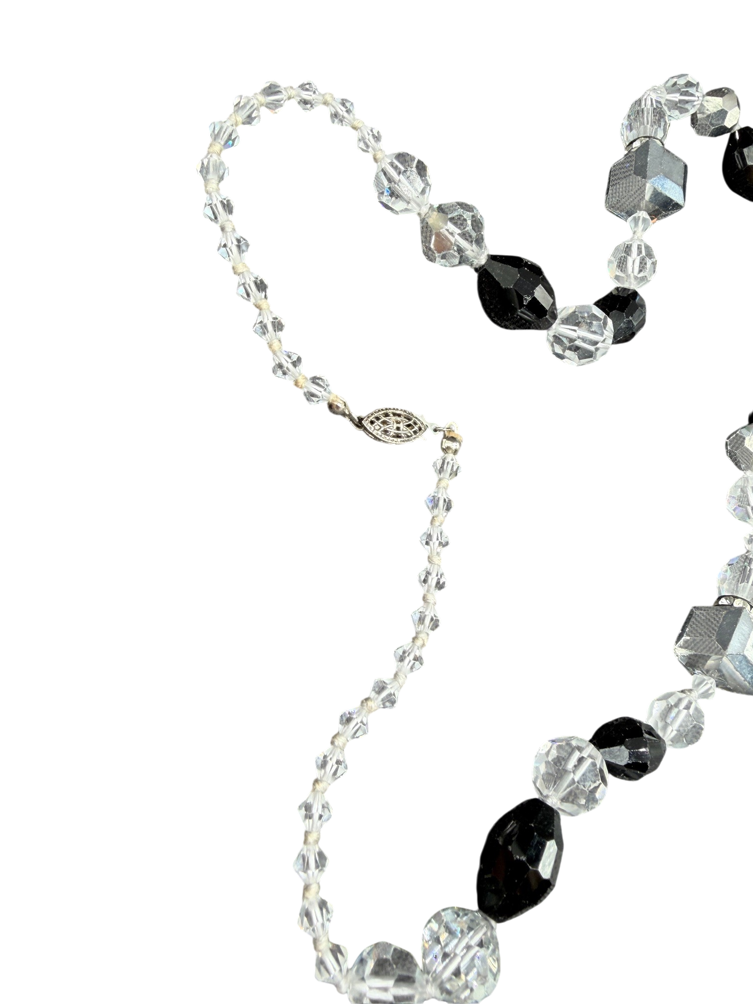 1920s Art Deco Jet & Rock Crystal Opera-Length Beaded Necklace