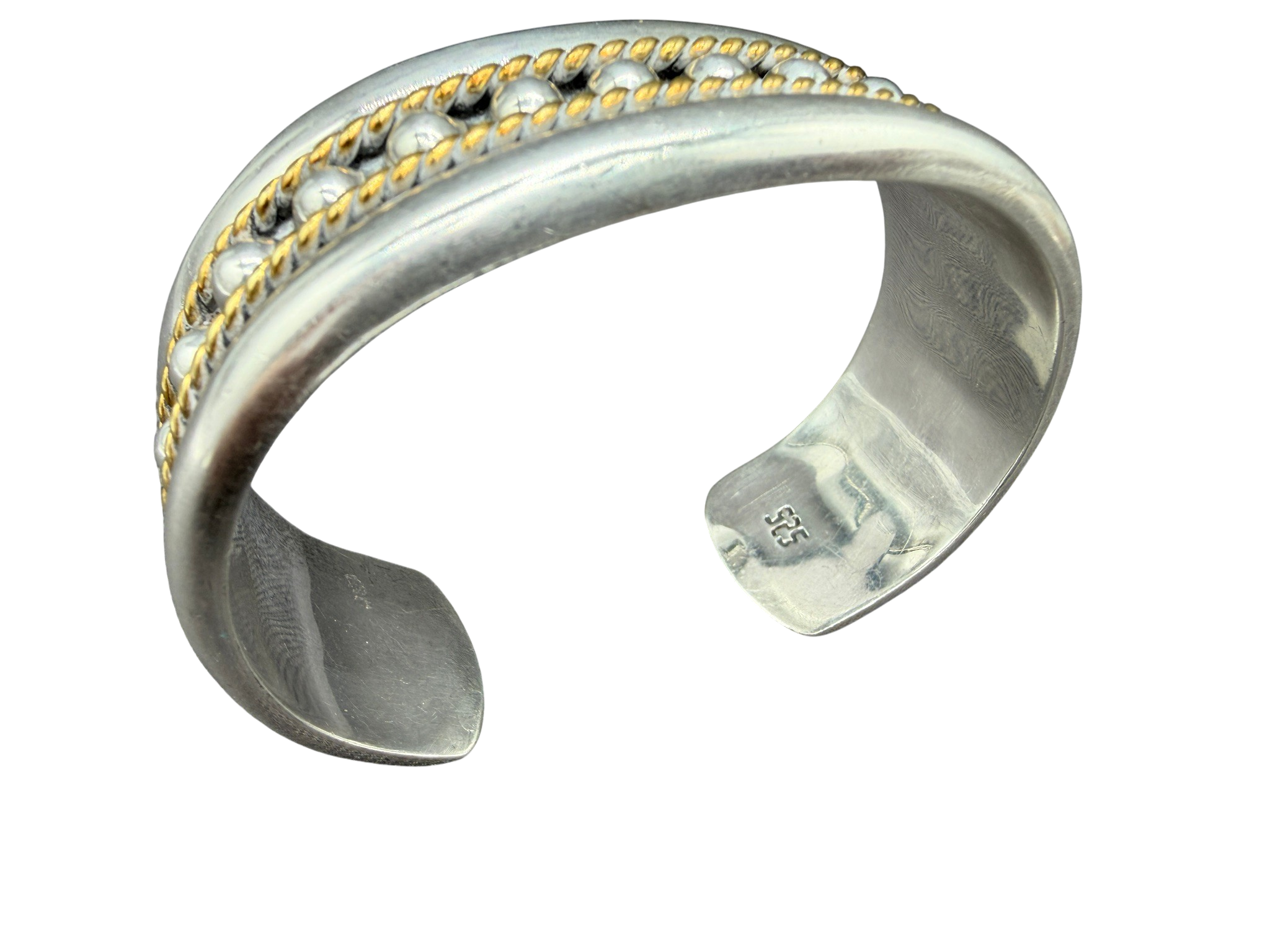 1970s Navajo Sterling Silver Cuff with 12K Gold-Filled Rope and Ball Detail (Tahe Style)