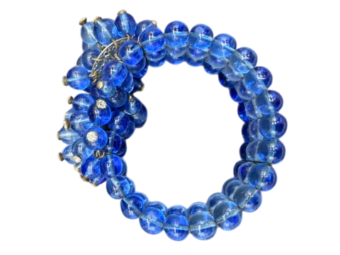 1950s Miriam Haskell Cobalt Glass Beaded Wire Clamper Bracelet with Dangle Ends and Matching Earrings