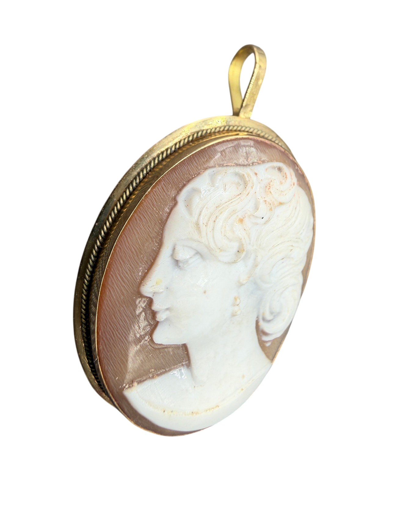 20th Century 18K Gold Left-Facing Cameo Brooch/Pendant