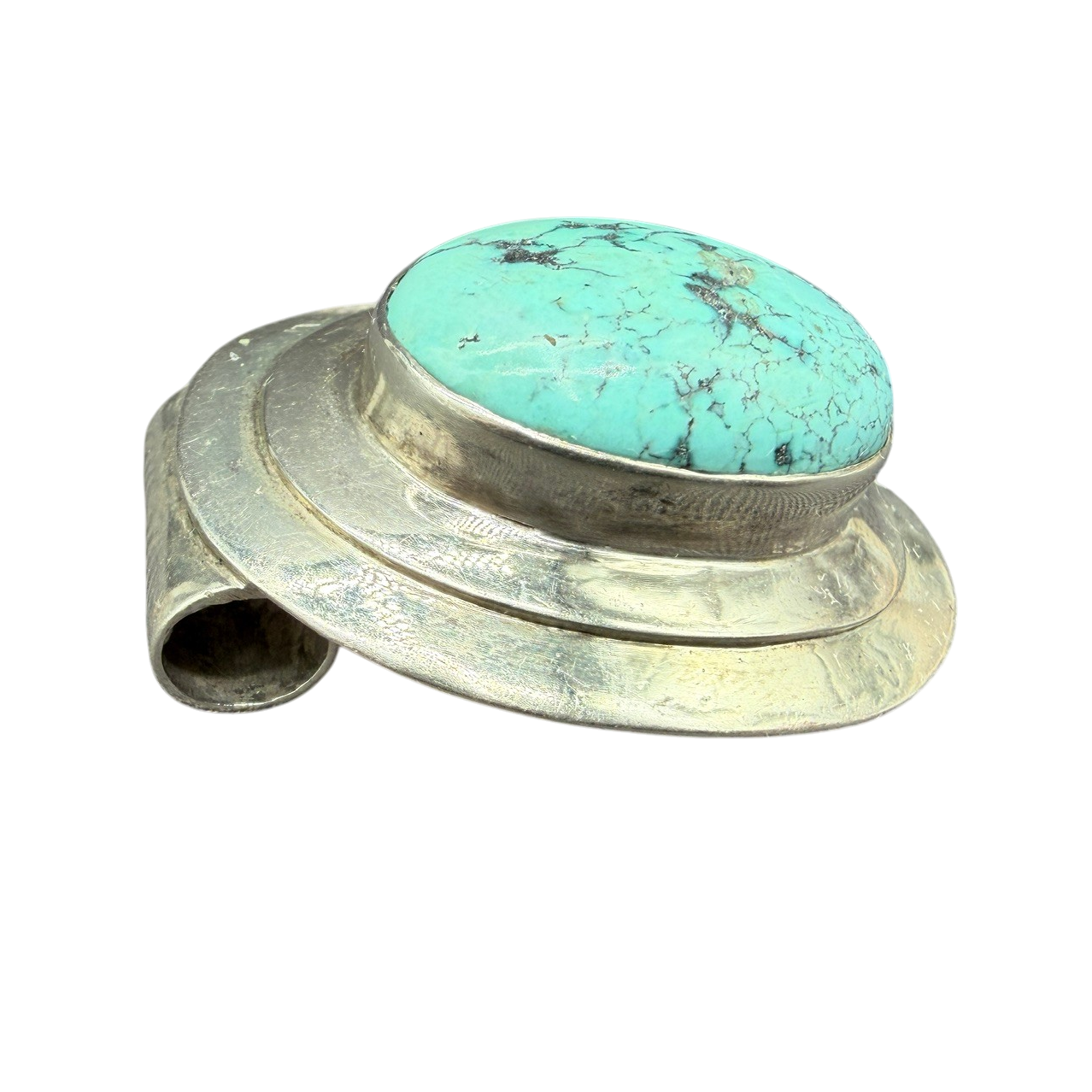 Sterling Silver Double-Band Oval Pendant with Natural Turquoise Center