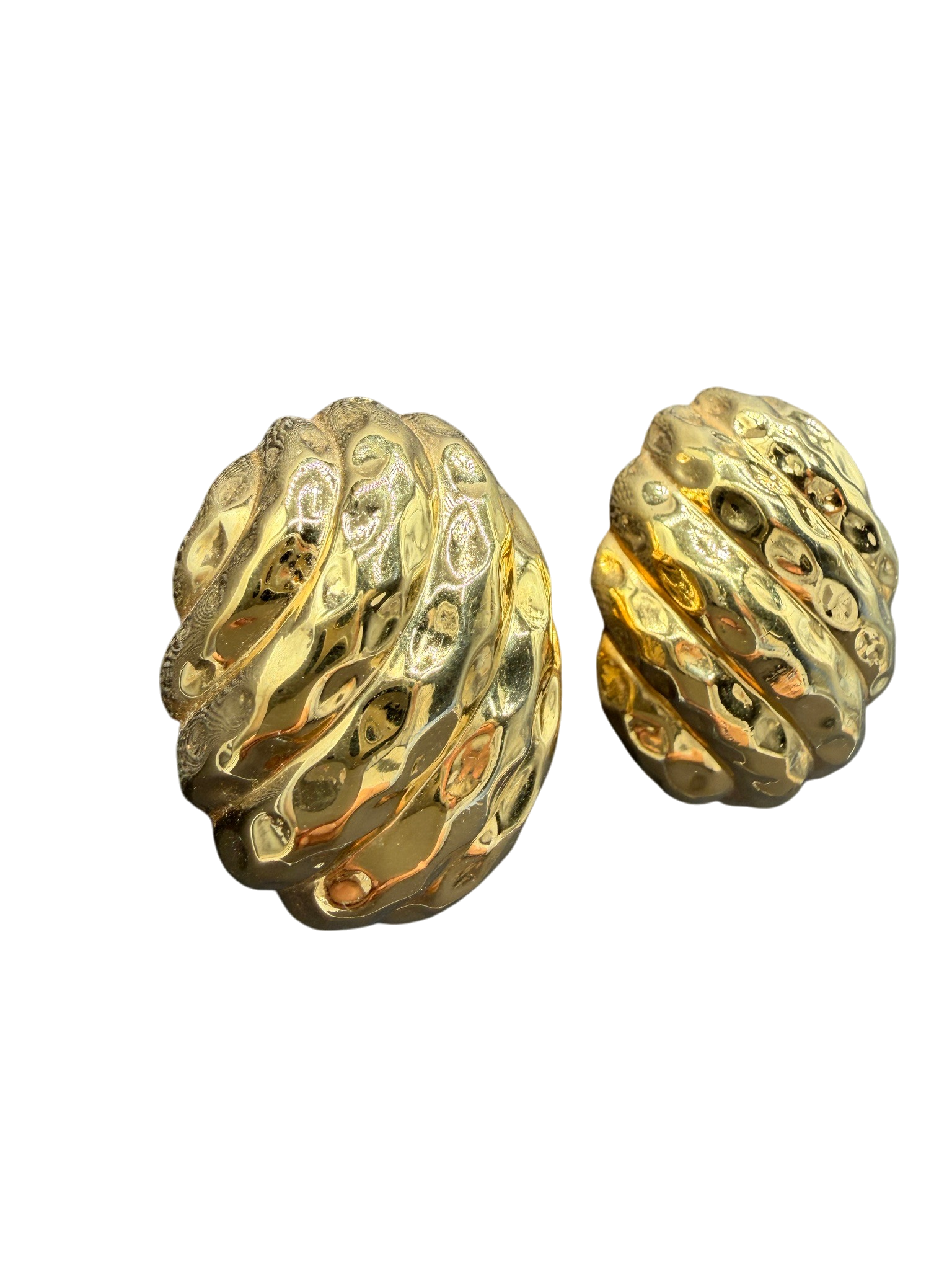 1980s Ciner Gold-Tone Hammered Oval Ribbed Clip Earrings