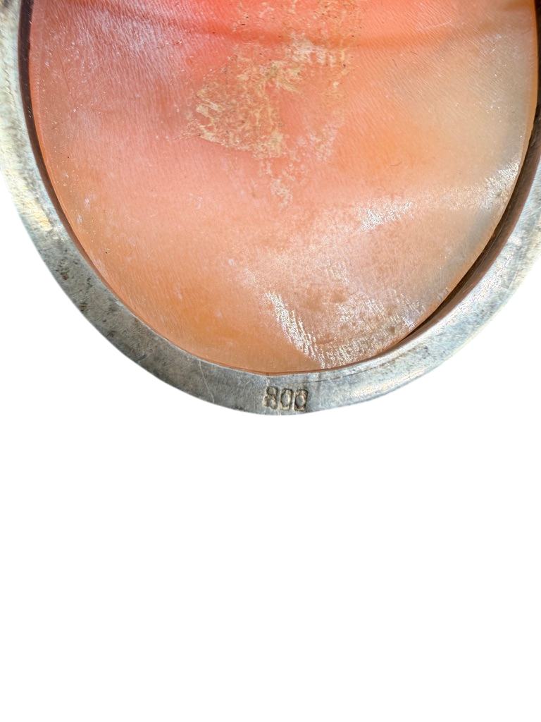 Antique 800 Silver Pink Cameo Brooch/Pendant