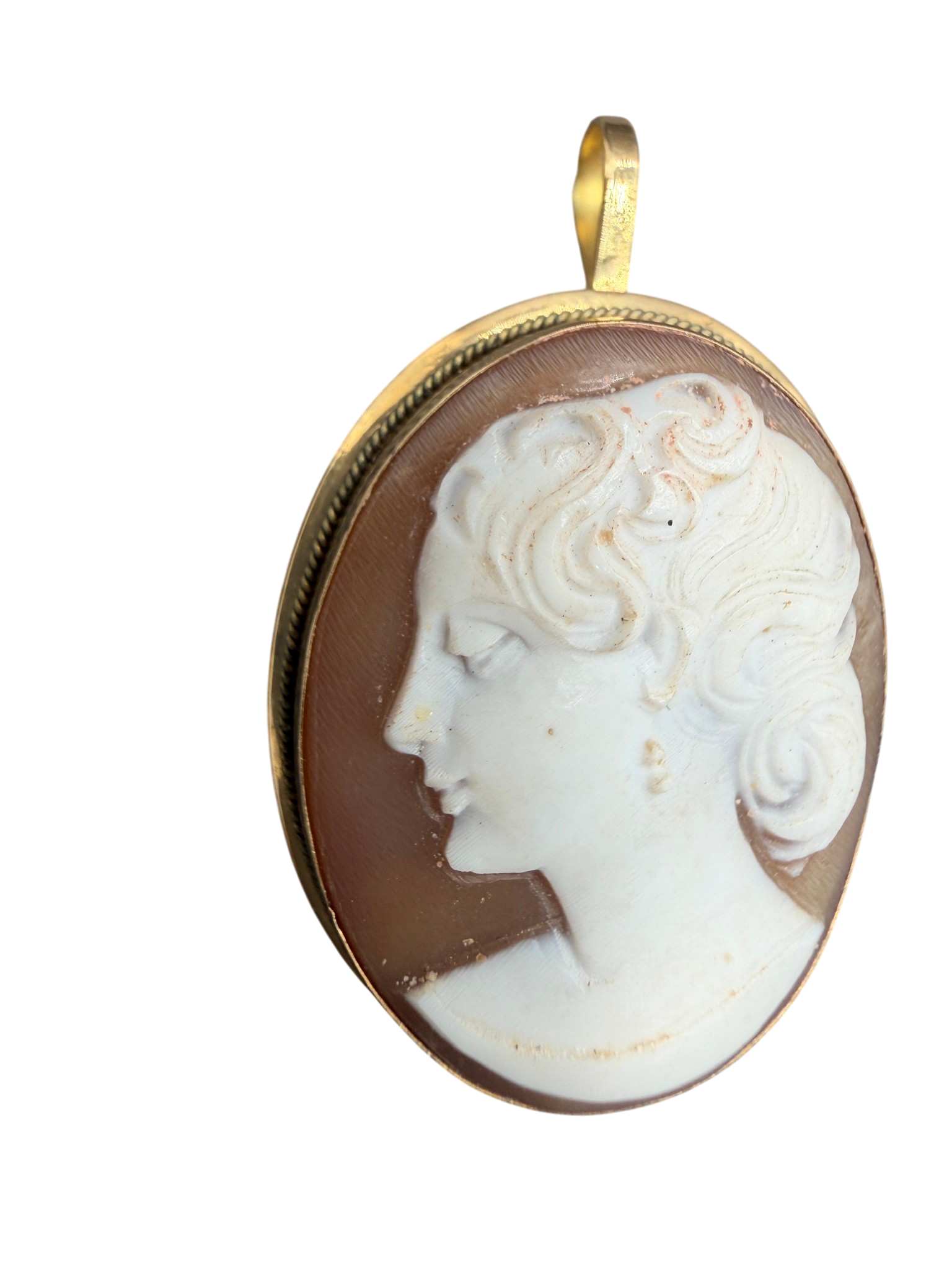 20th Century 18K Gold Left-Facing Cameo Brooch/Pendant