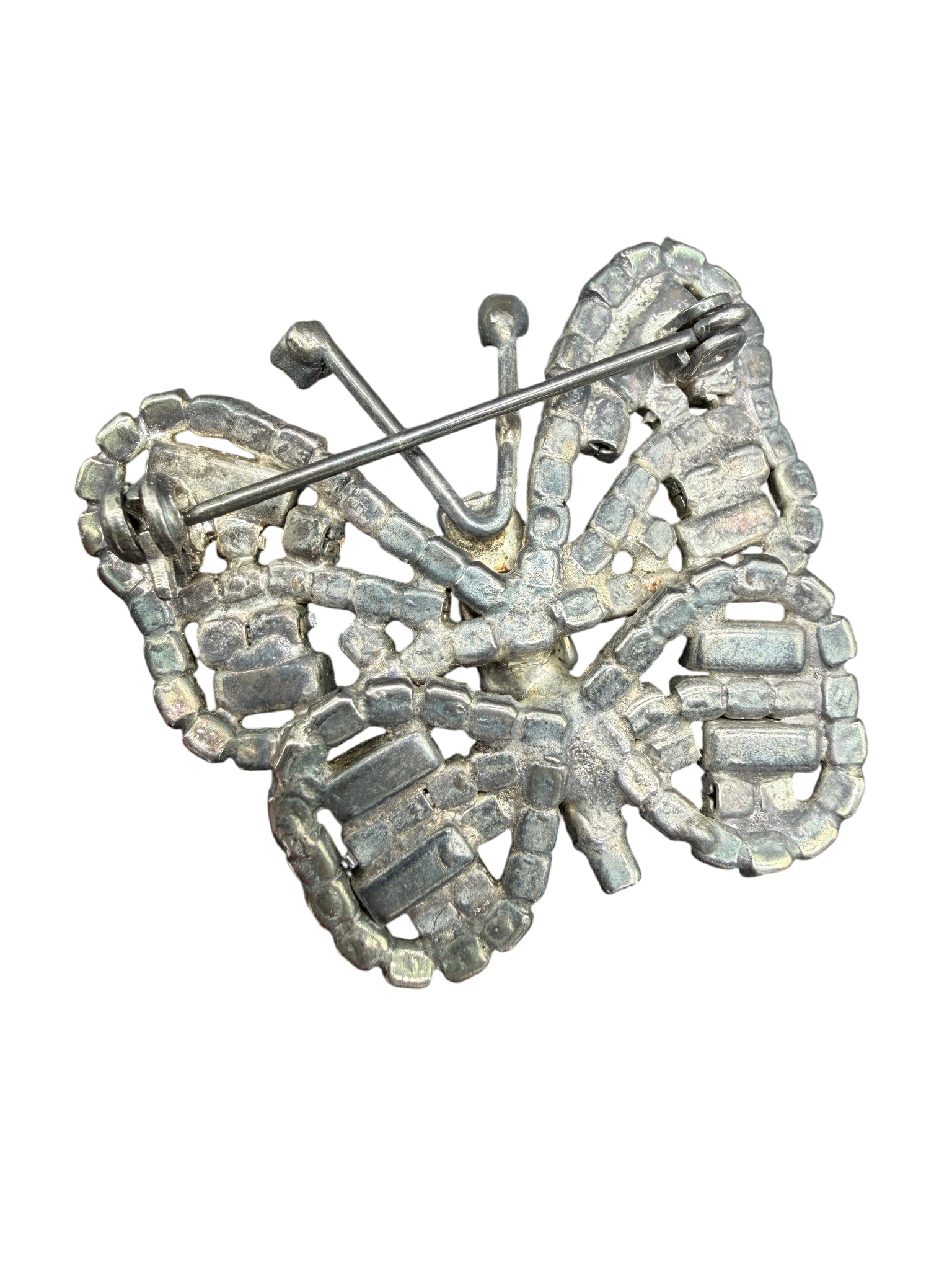 1950s Silver-Tone Crystal Butterfly Brooch