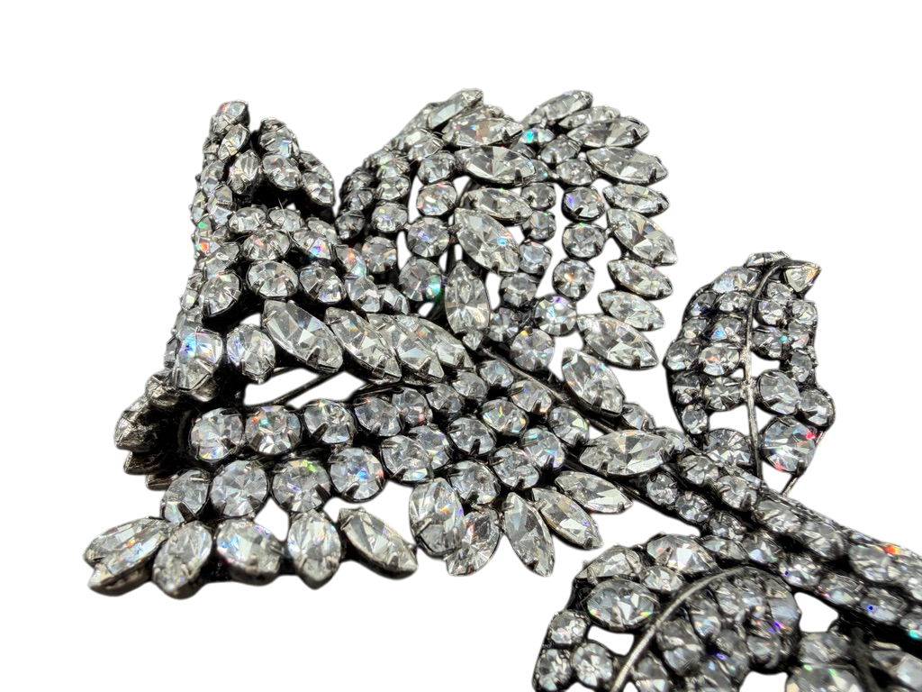 1950s Statement Austrian Crystal Floral Brooch with Leaves and Stem