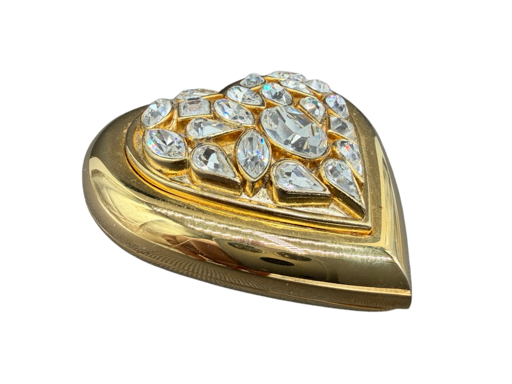 1980s Yves Saint Laurent Gold-Tone Heart Compact with Rhinestone Detail