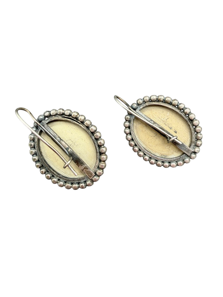 Victorian Lava Cherub Cameo Earrings with Sterling Surround