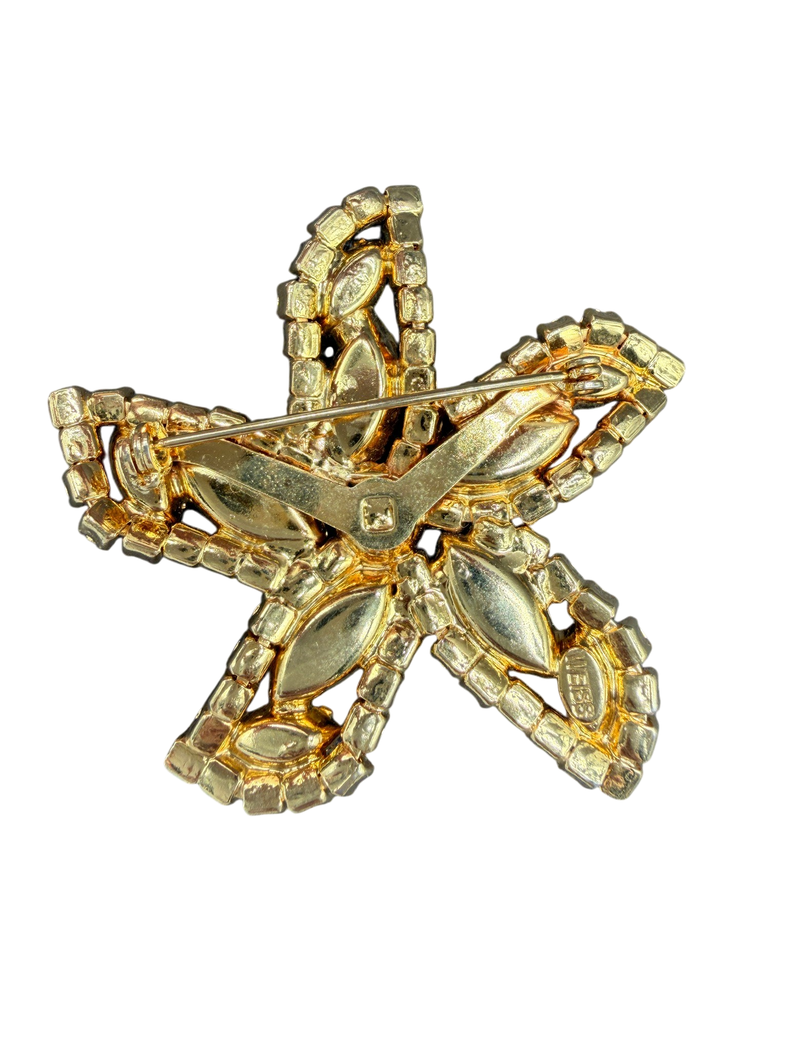 1950s Weiss Gold-Tone Starfish Brooch with Yellow Austrian Crystals