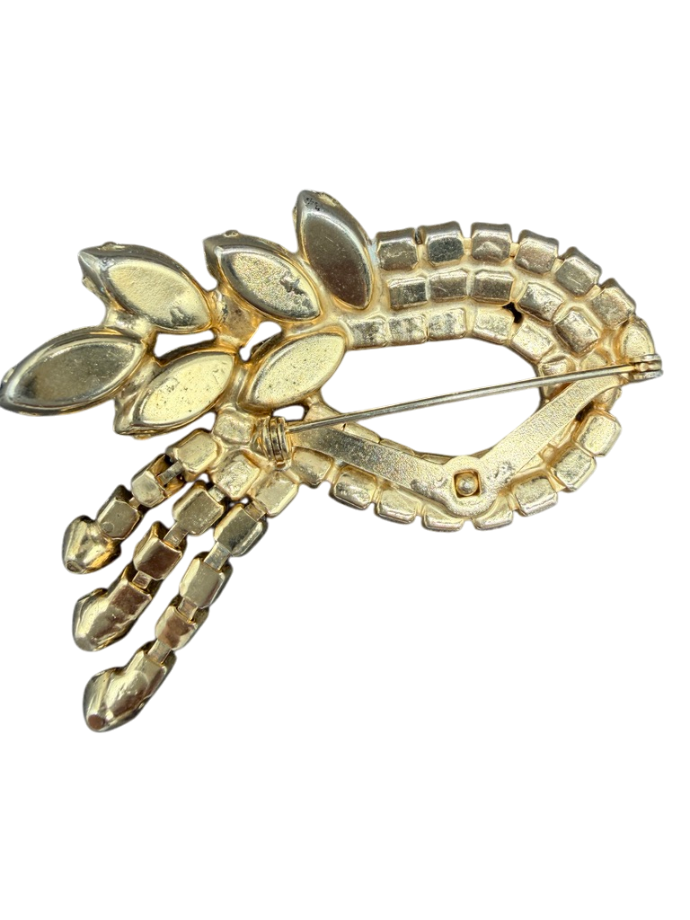 1960s Austrian Crystal Amber Oval Brooch with Triple Tassel Detail