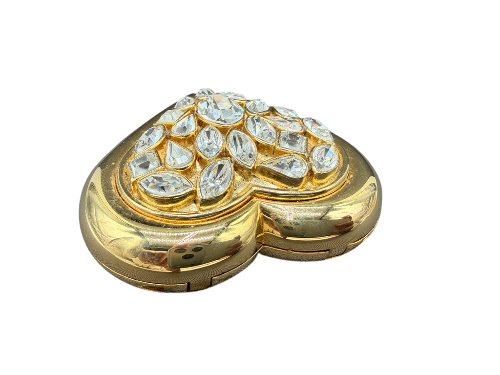 1980s Yves Saint Laurent Gold-Tone Heart Compact with Rhinestone Detail