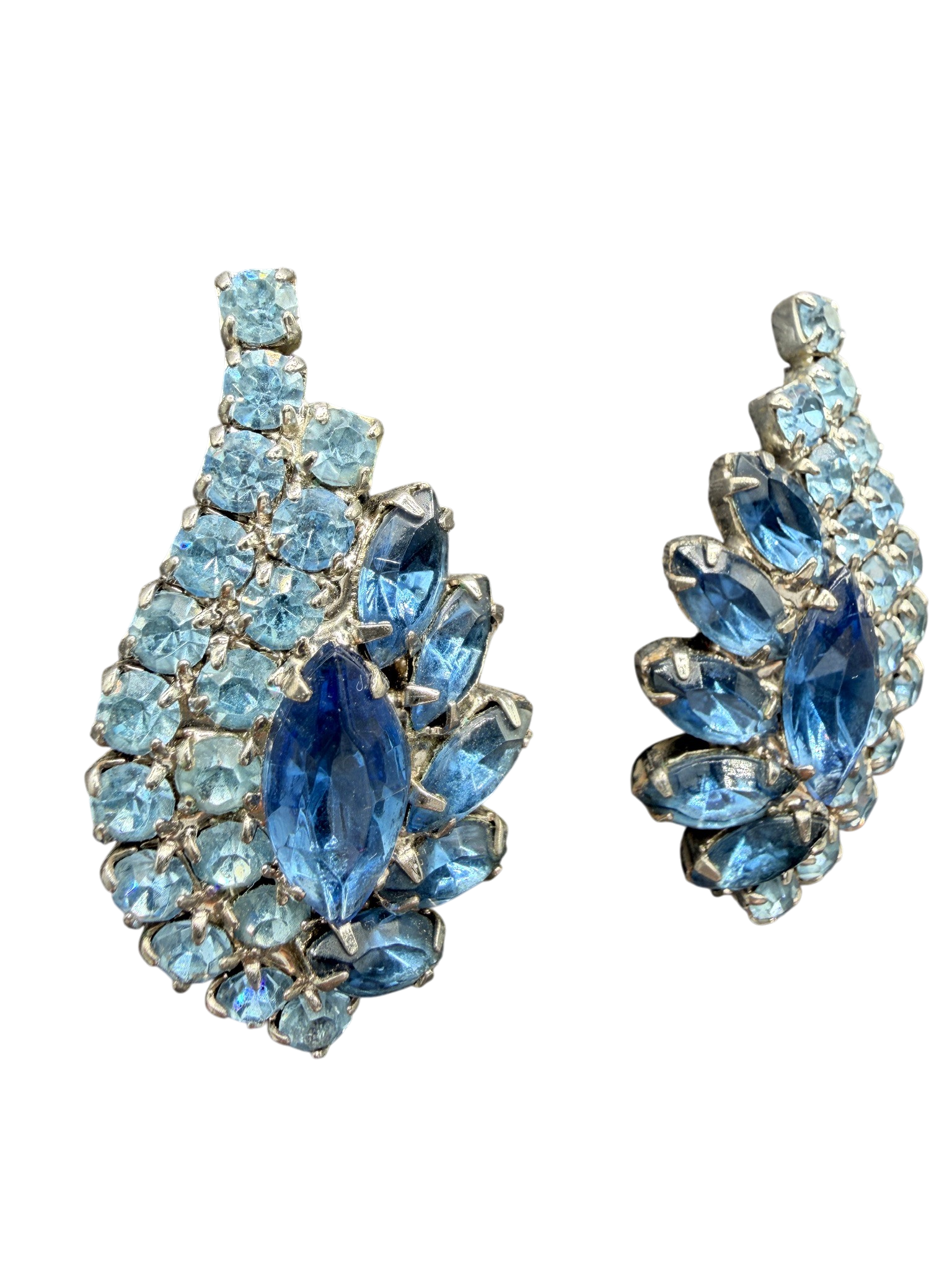 1950s Blue Austrian Crystal Teardrop Earring & Bracelet Set with Marquise Centers (2-Piece)
