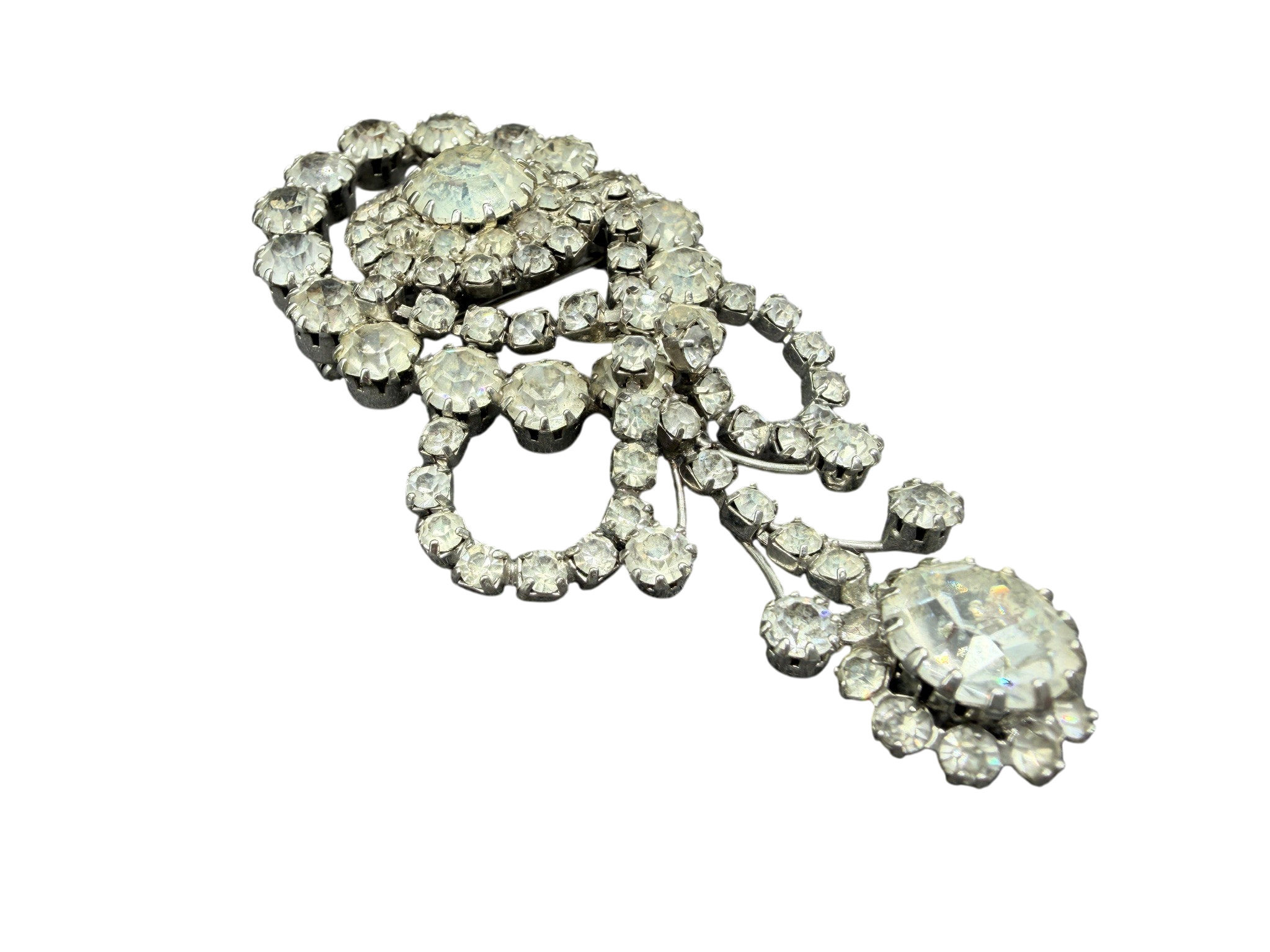 1950s Austrian Crystal Circle and Loop Brooch with Dangles