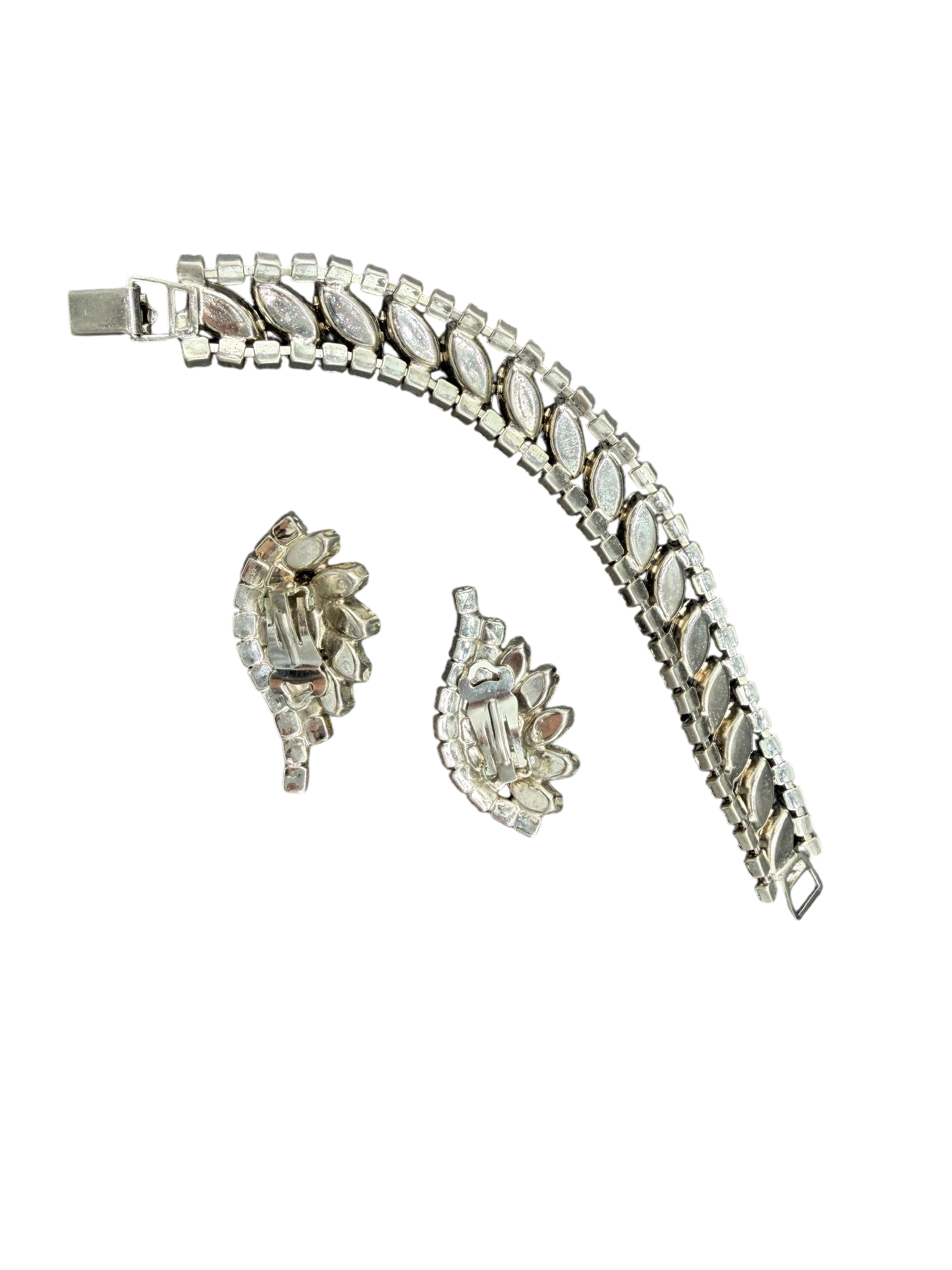 1950s Blue Austrian Crystal Teardrop Earring & Bracelet Set with Marquise Centers (2-Piece)