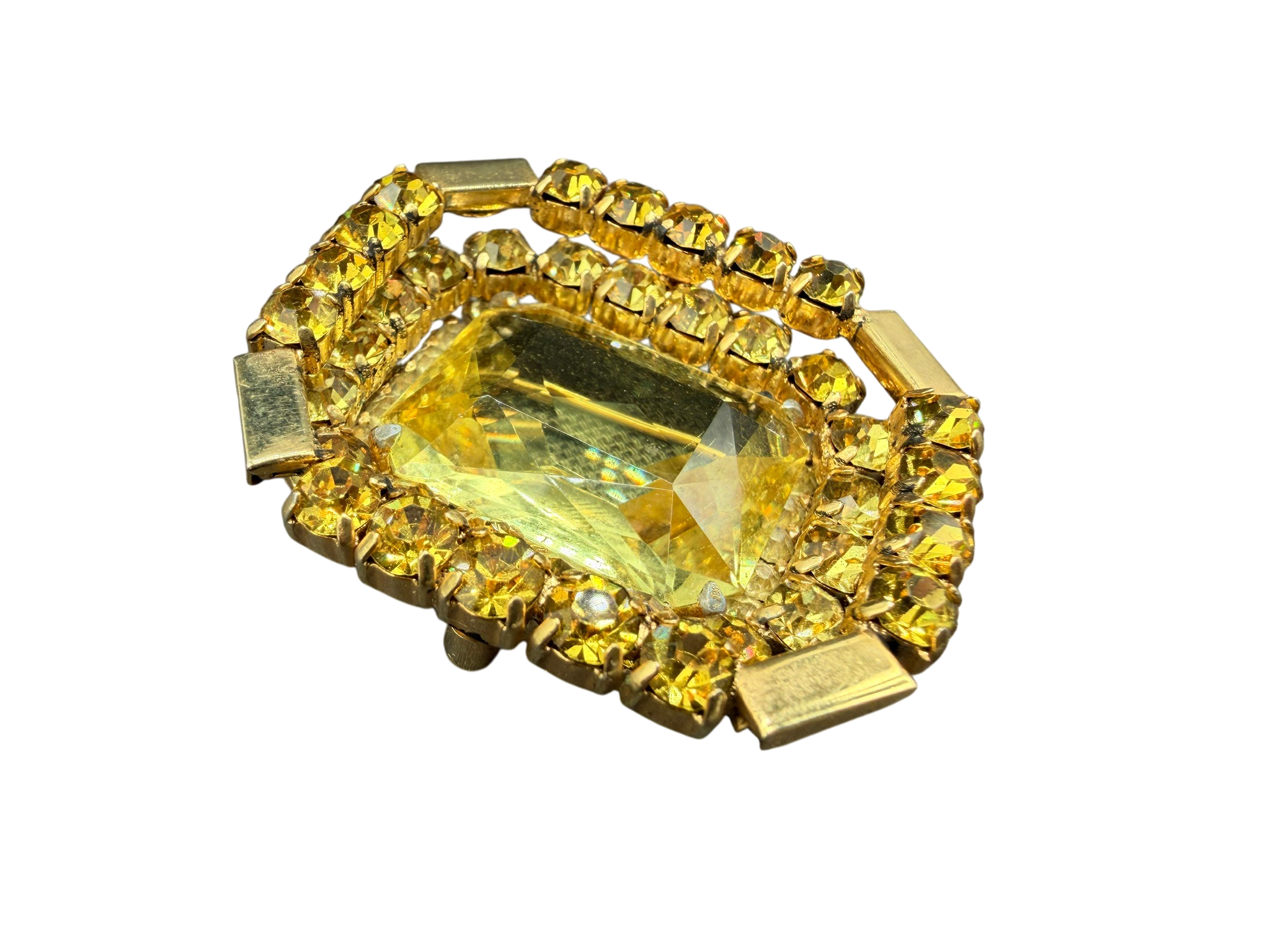 1950s Christian Dior by Kramer Gold-Tone Tiered Brooch with Yellow Austrian Crystals