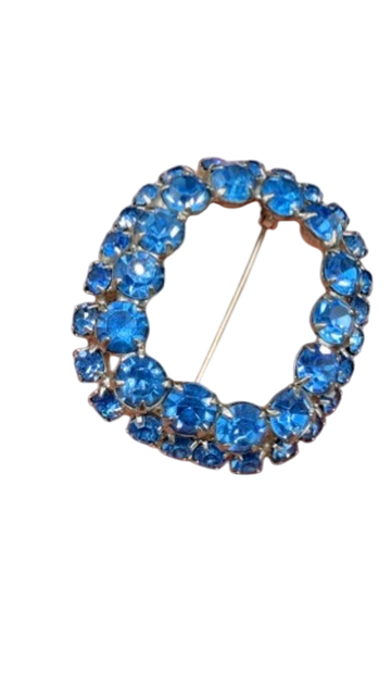 1950s Open Oval Brooch with Blue Austrian Crystals