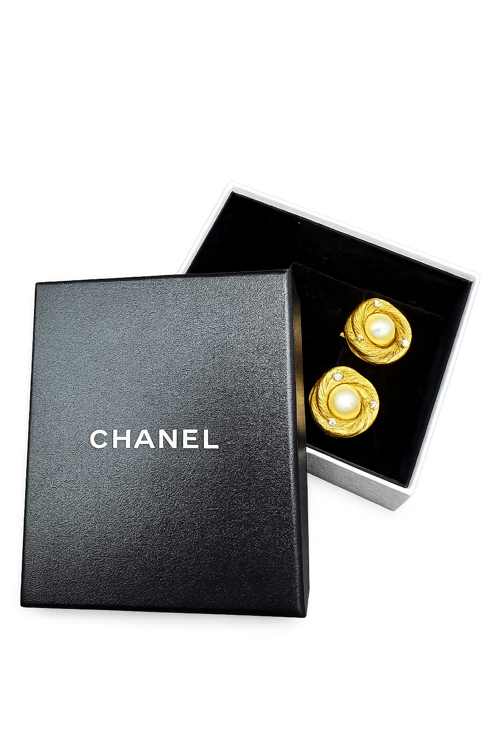 1980s Chanel Gold-Tone Rope Interlocking Circle Clip Earrings with Faux Glass Pearl & Crystal Accents