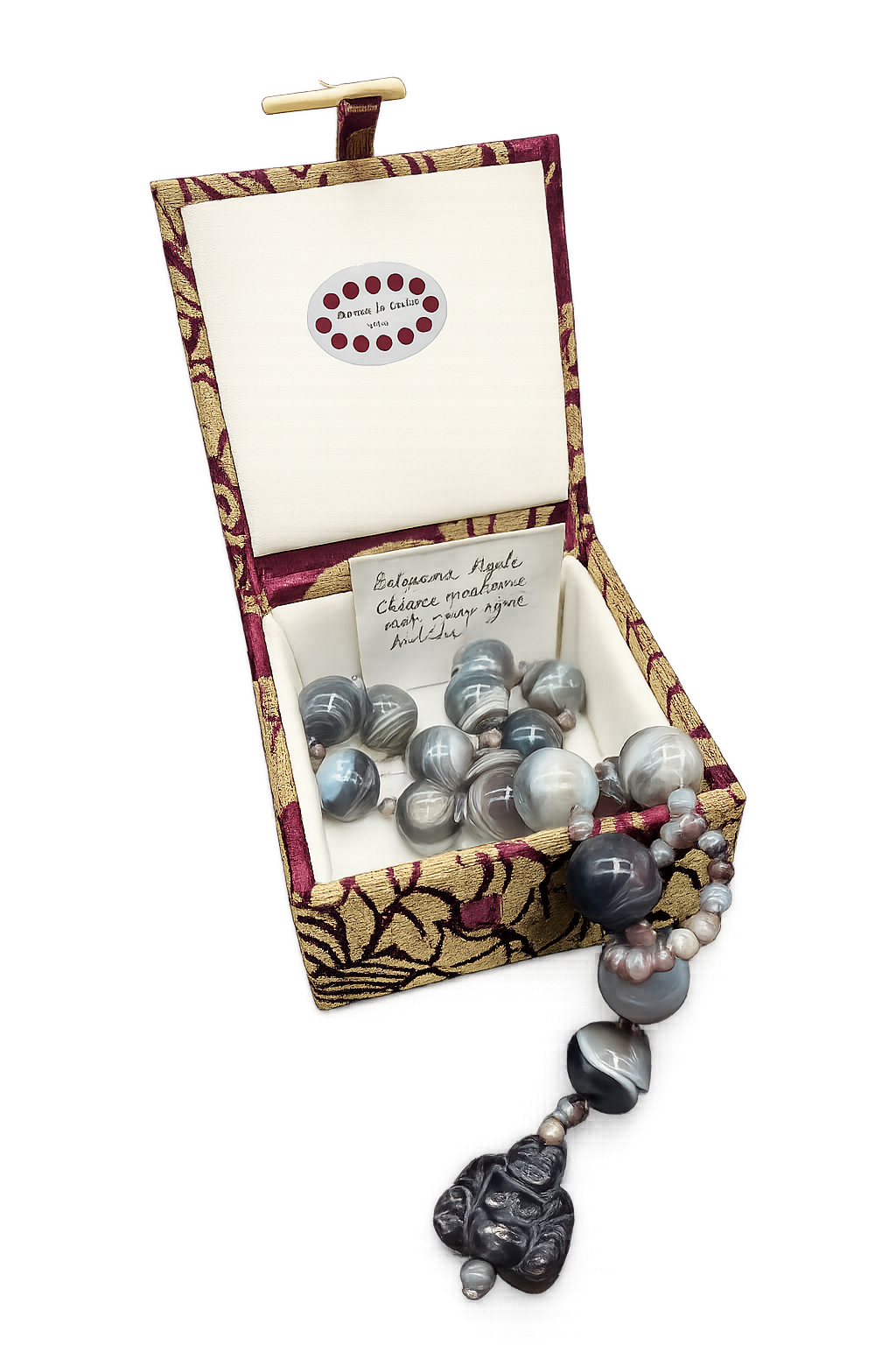 1980s Jehanne de Biolley Botswana Agate Necklace with Buddha Charm